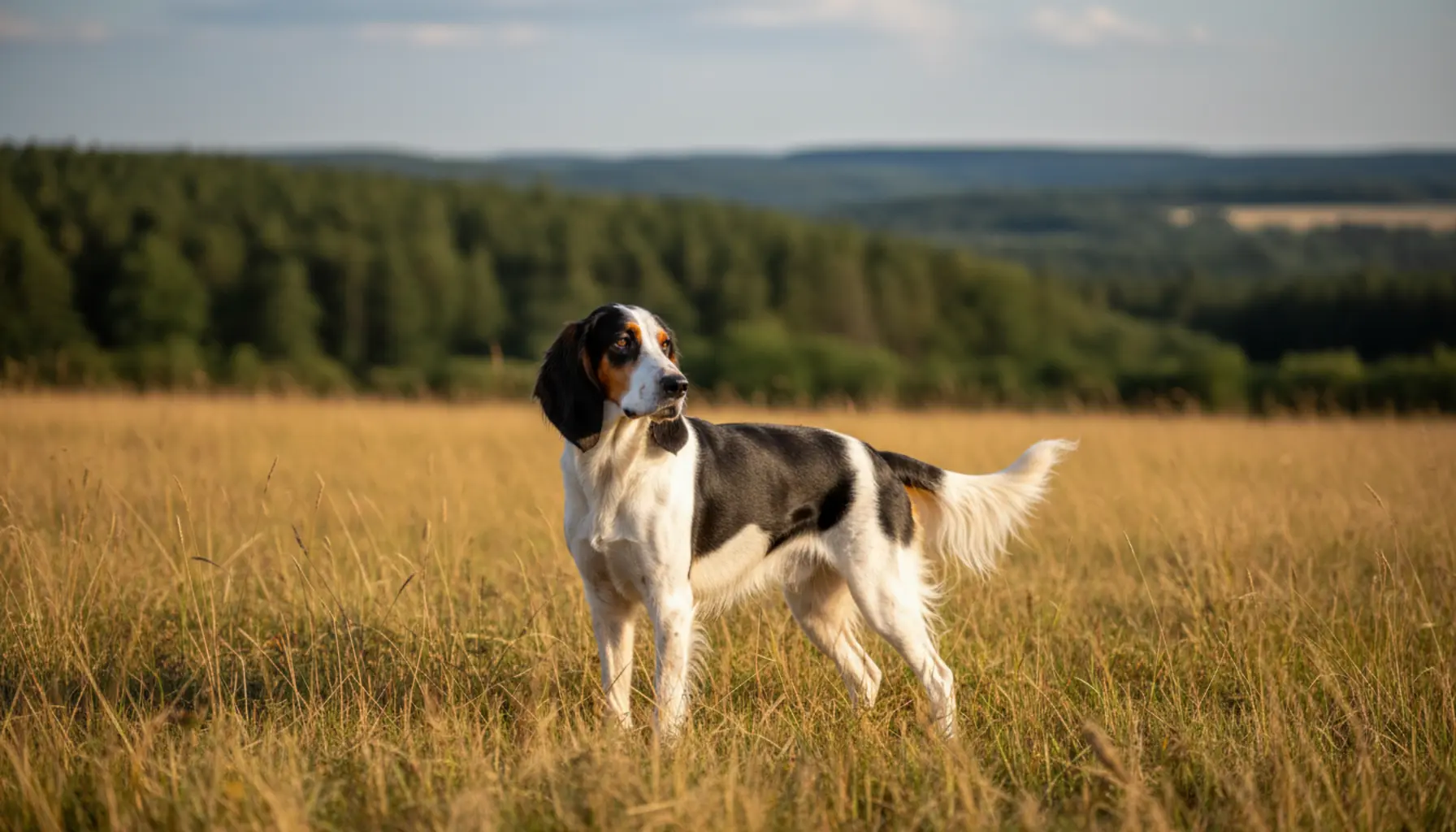 English Setter and Anglo-French Hound outdoors discussed in the article about their characteristics and requirements