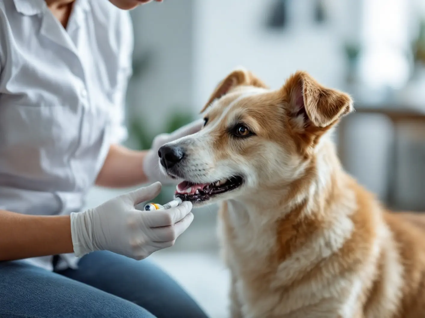 Senior dog during joint physiotherapy and supplements, veterinary injections