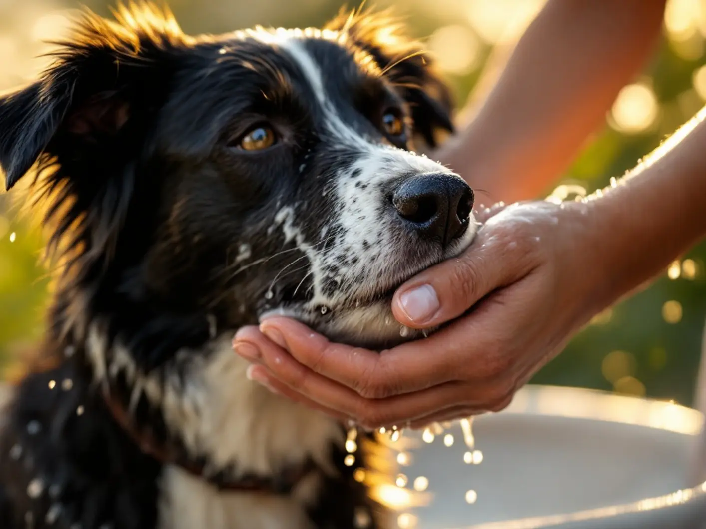 Dog being bathed in a tub – step by step, home grooming